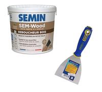 Semin - Reboucheur Bois - Sem Wood - Traitement des Trous et Fissures - Intérieur/extérieur - Finition Bois Clair - Prêt à l’emploi - Seau de 1 kg et Couteau à Enduire Multifonctions CE 78, 10 cm