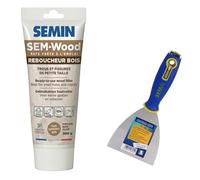 Semin - Reboucheur Bois - Sem Wood - Traitement des Trous et Fissures - Intérieur/extérieur - Finition Bois Clair - Prêt à l’emploi - Tube de 300 g et Couteau à Enduire Multifonctions CE 78, 10 cm