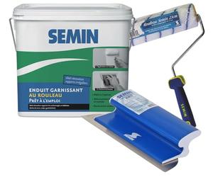 Semin Rénovation des toiles de verre, Pack composé d'un enduit garnissant, d'un rouleau et d'une lame à lisser permettant de rénover facilement une ancienne toile de verre pour obtenir un mur lisse