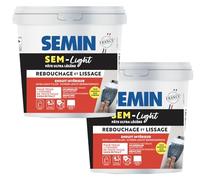SEMIN SEM-LIGHT Enduit Léger de Rebouchage et Lissage -2 x 5 L - Sans Retrait, Séchage Rapide - Réparation Trous et Fissures - Intérieur Murs et Plafonds - Blanc Mat Prêt à l'Emploi