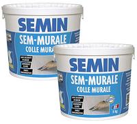SEMIN Sem-Murale - Colle Toile de Verre & Revêtements Muraux Légers - Prête à l’Emploi - Forte Adhérence - Intérieur Murs & Plafonds - Sans Odeur - 2 Seau de 5 kg