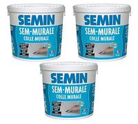 SEMIN Sem-Murale - Colle Toile de Verre & Revêtements Muraux Légers - Prête à l’Emploi - Forte Adhérence - Intérieur Murs & Plafonds - Sans Odeur - 3 seaux de 10 kg