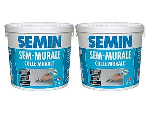 SEMIN Sem-Murale - Colle Toile de Verre & Revêtements Muraux Légers - Prête à l’Emploi - Forte Adhérence - Intérieur Murs & Plafonds - Sans Odeur - 2 seaux de 10 kg