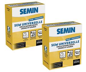 SEMIN Sem-Universelle - Colle Papier Peint en Poudre - 2 X 250 g - Pour Papiers Peints Légers et Lourds - Prête en 3 Minutes - Transparente après Séchage - Jusqu’à 7 Rouleaux - Fabriquée en France