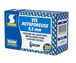 SEMIN Vis Autoforeuses TRPF 3,5 x 9,5 mm - Tête Ronde Pointe Foret - Vis Métal sur Métal pour Ossature Cloison Sèche - Acier Zingué Antioxydation - Boîte de 200 Vis