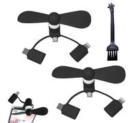 SEMINISMAR Mini Ventilateur,Petit Ventilateur,Ventilateur pour Téléphone Portable,3 En 1 Ventilateur Silencieux,Pour Téléphone Portable (Noir*2 PCS)