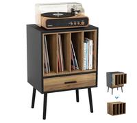 Semiocthome Support de Tourne-Disque avec Caisse en Vinyle, Table de Rangement avec tiroir et Pieds massifs, Plateau pour platines tournantes (Petite)