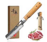 SENBON Couteau de chef pliant forgé 440A, petit couteau extérieur | Poignée en olive naturelle, couteaux à éplucher et à fruits très tranchants pour camping, barbecue et usage knife