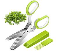 Senbos Ciseaux Herbes, Ciseaux Épices de Cuisine à 5 Lames en Acier Inoxydable avec Couvercle de Sécurité et Peigne de Nettoyage, Parfaits pour Hacher Basilic, Ciboulette, L'origan et Romarin