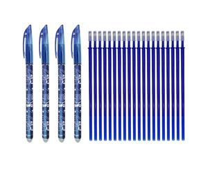 SEND UP Kit 24 pièces - 4 Stylos Gel Effaçables Bleus + 20 Recharges - Compatible Legami - Pointe Fine 0,5mm - Idéal École, Bureau, Tissu et Cuir - Emballage Biodégradable