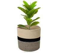 Senda Pot de fleurs avec doublure pour plantes d'intérieur, panier de rangement pliable en coton tissé pour plantes, pot de fleurs, panier de rangement pour linge, jouets (jaune et noir, 25 x 25 cm)