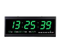 SENDERPICK Horloge murale numérique LED pour personnes âgées, horloge de table pour salon, bureau avec date et température, 480 x 190 x 30 mm (écriture verte)