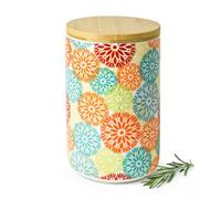 Sendez Boîte de conservation en porcelaine - 800 ml - Avec couvercle en bambou - Hermétique - Bocal de conservation - Boîte à café - Boîte à thé - Boîte à sucre - Boîte à épices - Design floral bohème