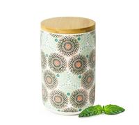 Sendez Boîte de conservation en porcelaine - 800 ml - Avec couvercle en bambou - Hermétique - Pour la cuisine, le café, le thé, le sucre, les épices - Vert, gris, orange, bohème, mandala