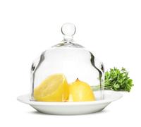 Sendez Cloche en verre avec assiette en porcelaine, 16 cm, cloche décorative