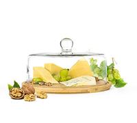 Sendez Cloche en verre avec planche à découper 28 cm Cloche à fromage Cloche en verre et bois