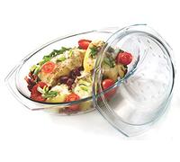 Sendez Cocotte en verre 2,9 l avec couvercle en verre borosilicate - Plat à gratin ovale et bol à rôtir - Résistant à la chaleur de -40 °C à +300 °C - Paroi épaisse, transparente, passe au