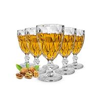 Sendez Gabi Lot de 6 verres à vin taillés 300 ml sur pied en verre design en relief Verres à vin rouge et blanc