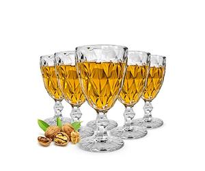 Sendez Gabi Lot de 6 verres à vin taillés 300 ml sur pied en verre design en relief Verres à vin rouge et blanc