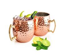 Sendez Lot de 2 tasses Moscow Mule en cuivre fait à la main 500 ml avec poignée martelée pour boissons froides et chaudes, design moderne et élégant