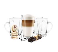 Sendez Lot de 6 verres à latte macchiato de 350 ml avec anse et 6 cuillères à café