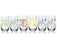 Sendez Lot de 6 verres à long drink 320 ml avec papillons colorés - Verres à eau, à jus, à boisson