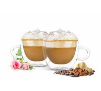 Sendez Lot de 4 tasses à cappuccino à double paroi avec anse et cuillères 290 ml
