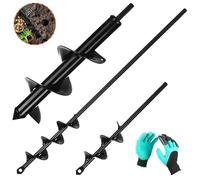 SENENQU 3PCS Tariere pour Perceuse Mèche Jardin Ø 80mm×300mm+ Ø 40mm×420mm+ Ø 40mm×220mm Foreuse Jardin en Spirale avec Gants Jardinage - Rapidement Creuser des Trous - Outil Foret Tariere Perceuse