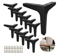 SENENQU Lot de 12 Pieds de Canapé Metal 15 cm, Pieds de Table Basse Métal Charge Jusqu'à 600 KG Pied de Meuble Noir, Support de Table en Fer Forge/Sofa, Pied pour Meuble TV, Placard avec 48 vis