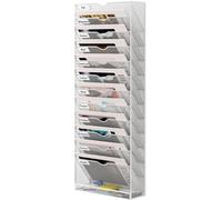 Senhoglb Organisateur mural à 13 compartiments pour dossiers suspendus, porte-journaux, tiroir à documents A4, porte-revues, porte-prospectus, distributeur de brochures avec 12 compartiments et 1 tiro