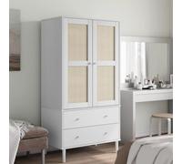 SENJA - Penderie blanche aspect rotin en pin massif - 90 x 55 x 175 cm - Avec tiroirs et portes - Espace de rangement moderne pour chambre et dressing