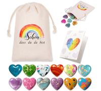 Senken Lot de 12 pierres porte-bonheur pour enfants - Avec sacs de sable - Pierres naturelles colorées comme cadeau pour la rentrée des classes, un anniversaire et plus encore (sac)
