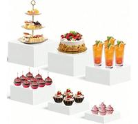 Senmeo 6 pièces Présentoir de buffet autoportant en acrylique creux - Présentoir pour aliments en acrylique | Dessert de Noël/Bijoux/Rangement pour cadeaux de fête Lot de 4 pièces (5-8 pouces),Lot de