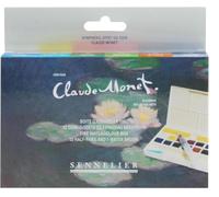 Sennelier Boîte Aquarelle Mains Libres 12 Demi Godets la Petite Aquarelle Nymphéas, Effet du Soir Claude Monet et 2 Cartes