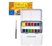 Sennelier Boîte de Peinture Aquarelle Extra-Fines,12 demi-godets Boîte en métal,Made in France