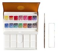 Sennelier Boîte de Peinture Aquarelle Extra-Fines,14 Demi-Godets. Boîte en métal. avec Pinceau et 1 Carte