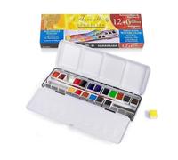 Sennelier Boîte de Peinture Aquarelle Extra-Fines, 18 Demi-Godets en Métal et 1 Carte + 1 Pinceau Offert