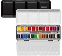 Sennelier Boîte de Peinture Aquarelle Extra-Fines, 24 Demi-Godets avec 1 Pinceau et 2 carte. Boîte en métal