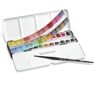 Sennelier Boîte de Peinture Aquarelle Extra-Fines, 24 Demi-Godets avec 2 Pinceau et estompe et 1 carte Boîte en métal