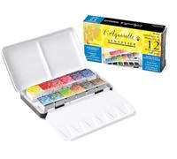 Sennelier L’Aquarelle Boîte métal de 12 demi-godets | Formule au miel pour des couleurs lumineuses, une texture onctueuse et une excellente tenue en atelier comme en extérieur