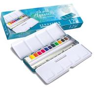 Sennelier Peinture Aquarelle 12 Demi-Godets .Boîte en métal et 1 Carte