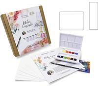 Sennelier Peinture Aquarelle.SET DECOUVERTE - fleuri .kit Marie Boudon et 2 cartes postales