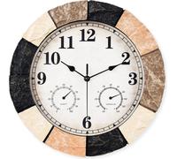 SensaHome Horloge murale YS1001 - Horloge d'extérieur étanche en résine imitation pierre - Horloge d'extérieur ronde - Ø33 cm - orange