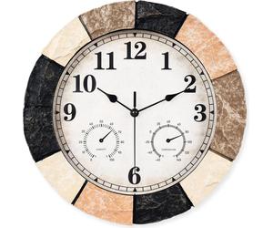 SensaHome Horloge murale YS1001 - Horloge d'extérieur étanche en résine imitation pierre - Horloge d'extérieur ronde - Ø33 cm - orange