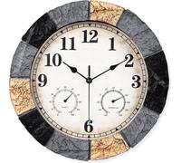 SensaHome Horloge murale YS1002 - Horloge murale d'extérieur étanche en résine imitation pierre - Horloge ronde d'extérieur - Ø33 cm - Gris