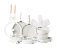 SENSARTE Batterie de Cuisine Induction avec Poignées Amovibles, 24PCS,Blanc | Revêtement antiadhésif en granit suisse, lot poele et casserole, empilable, compatible lave-vaisselle/four