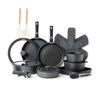 SENSARTE Batterie de Cuisine Induction avec Poignées Amovibles, 24PCS, Noir | Revêtement antiadhésif en granit suisse, lot poele et casserole, empilable, compatible lave-vaisselle/four
