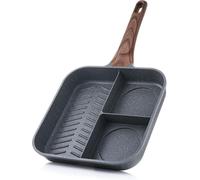 SENSARTE poêle grill compartimentée antiadhésive à trois compartiments, adaptée aux plaques de cuisson, poêle grill multifonction pour le petit-déjeuner, poêle carrée durable, poêle grill pour steak,