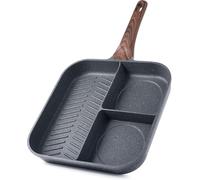 SENSARTE Poêle grillée antiadhésive à séparateurs, 3 sections, polyvalente pour petit-déjeuner, poêle grillée carrée durable, poêle gril à steak, sans PFOA, PFOS ni APEO, compatible induction, 11 pouc
