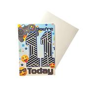 Sensations / Xpress Yourself Express Yourself Carte d'anniversaire pour garçon de 11 ans avec enveloppe Motif manette de jeu animé et émoji 19 x 13,3 cm